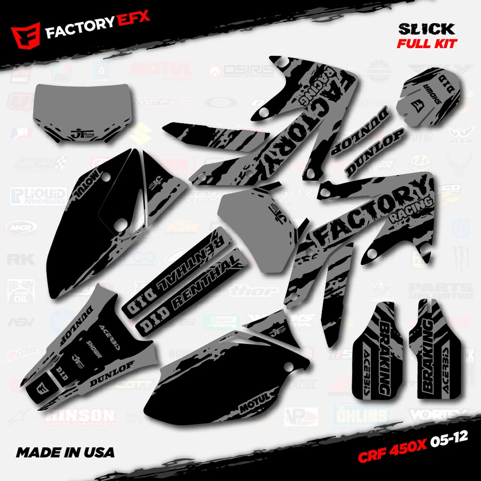Black & Gray Slick Racing Graphics kit fits Honda Crf450X 05-18 Crf 450X 450 - Image 2 of 3