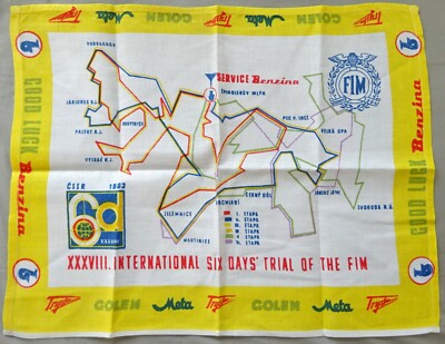 1963 FIM Six Days ENDURO Motorcycle TEXTILE MAP rare ISDE ISDT