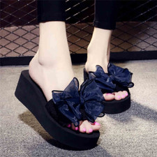 Women's Summer Bow High Heel Slides Fashion Wedge Platform Slippers Shoes