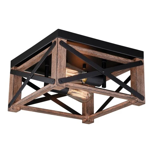 Colton 2-Light Flush Mount in Rustic and Cage Style 6.5 Inches Tall and 12 - Picture 1 of 6