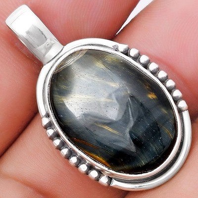 Natürliches blaues Tigerauge 925 Sterling Silber Anhänger Schmuck P-1326
