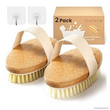 Dry Brushing Body Brush 2 Pack Soft Stiff Natural Bristles Bamboo Exfoliating