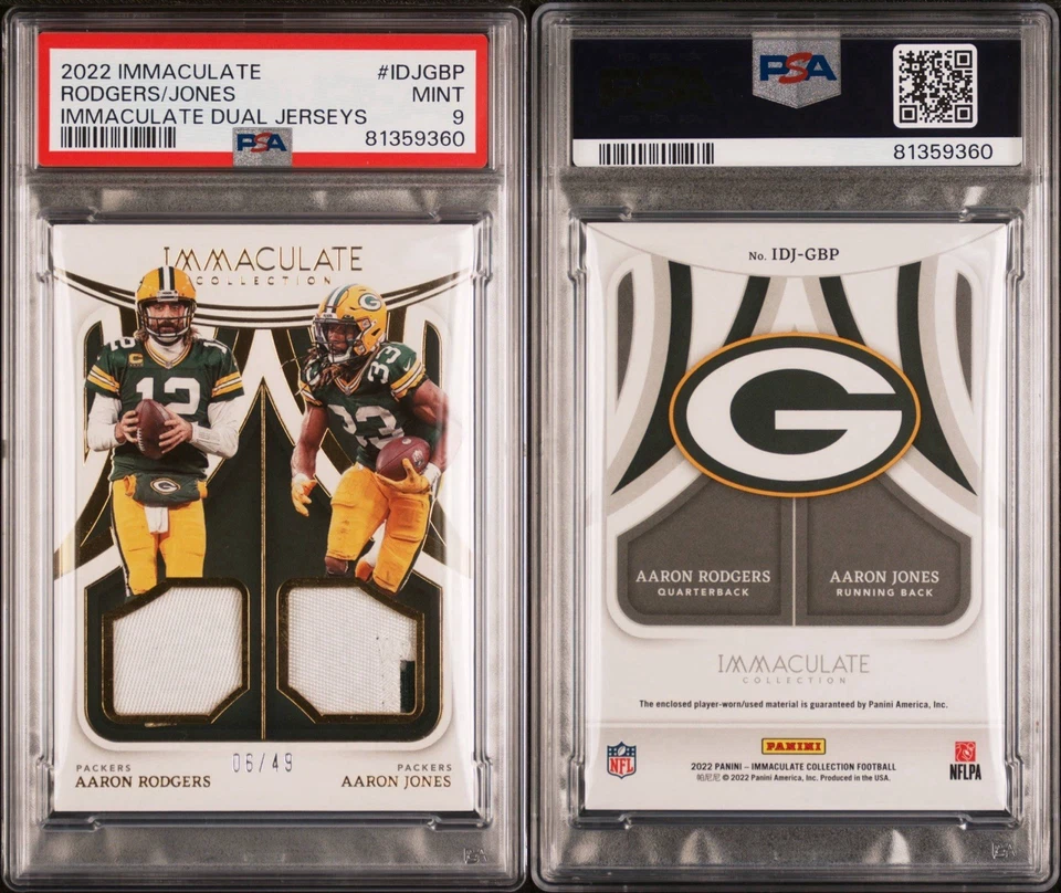 Camisetas dobles Panini Immaculate Collection 2022/49 Aaron Rodger’s/Jones PSA 9 Foto 3 de 3