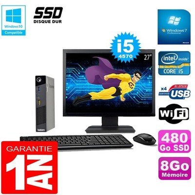 Ultra Mini PC LENOVO M73 Usff Tiny Core I5-4570 8Go 480Go SSD Wifi W7 Ecran 27 ''
