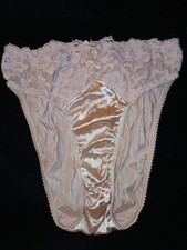 Vintage 90s Victorias Secret Pink Satin Glossy Floral Lace Hi-Cut Panties S EUC