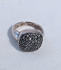 Sterling Silver Signed Ring Marcasite Crystal Cocktail Ring Vintage Style Size 7