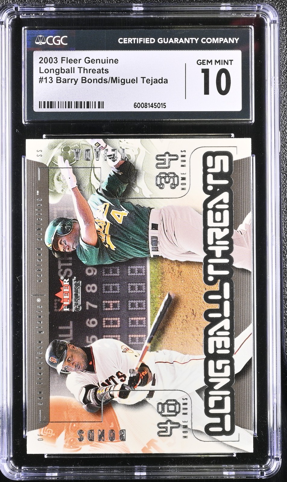Fleer 2003 Genuine #13 Barry Bonds/Miguel Tejada Longball Threats CGC 10