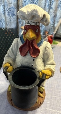 Resin Grumpy Chef Cockerel Kitchen Utensils Holder Novelty Display Item