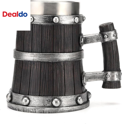 #ad Nordic Viking Mug Pirate Beer CupWooden Barrel Beer Mug Stainless Steel Liner $42.71