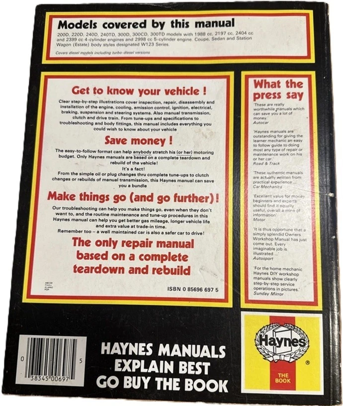 Manual de reparación Haynes Mercedes diésel 1976-1985 220D 240D 240TD 300D 300CD 300TD Foto 2 de 4