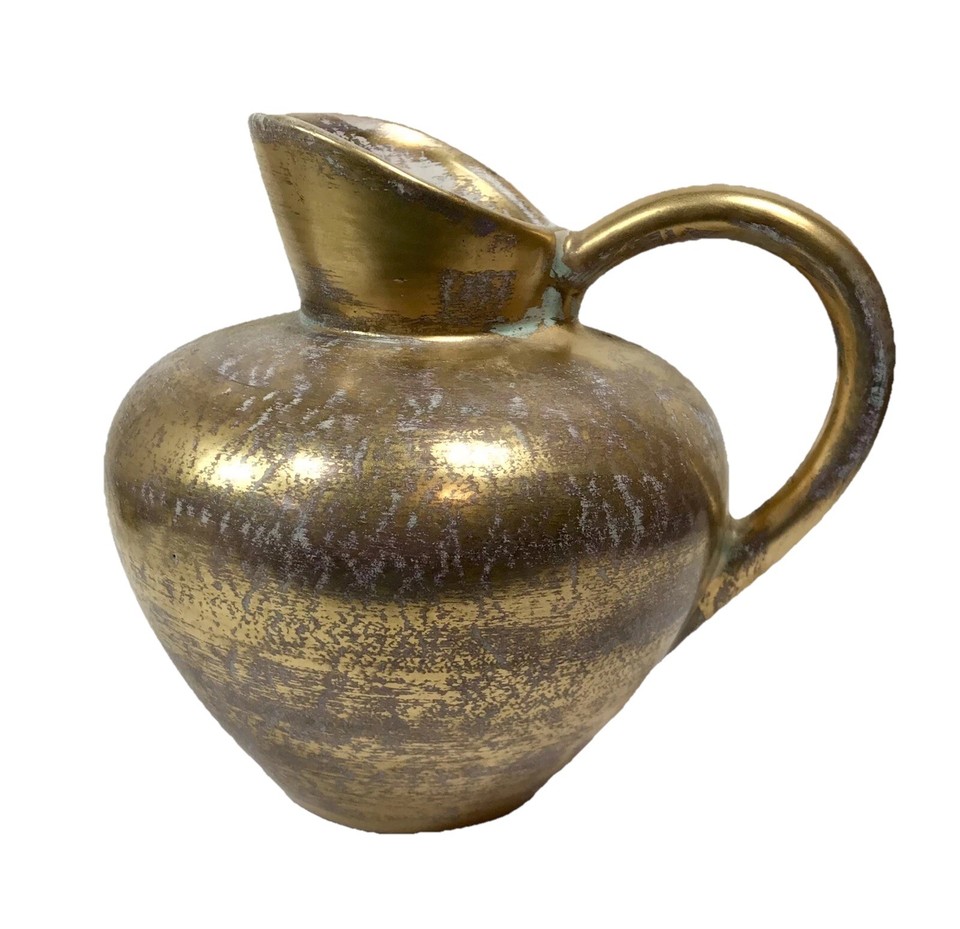 Stangl Pottery Pitcher 4059 Gold Aqua Vase 6” Ceramic Vintage Mid Century Art