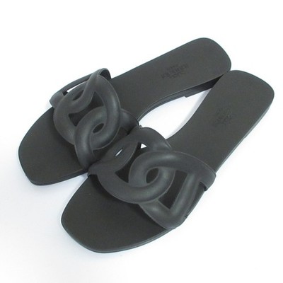 HERMES Aloha Flat Sandals/Mules, Size 35 (8.9 inches), Black Women USED