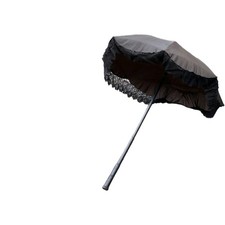 Parasol Victorian Black Silk Mouring Parasol With Floral Lace Trim