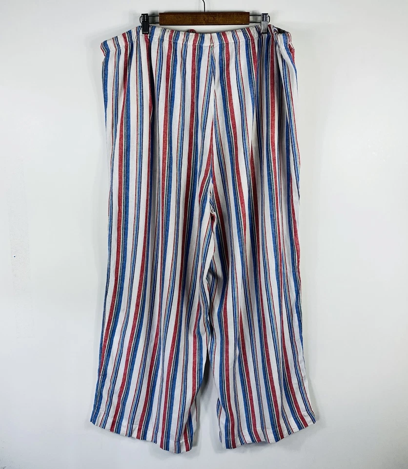 Старый темно-синий размер 2 X в полоску тянуть на высокой талией льняной смеси широкие ноги брюки карманы - Изображение 3 из 4