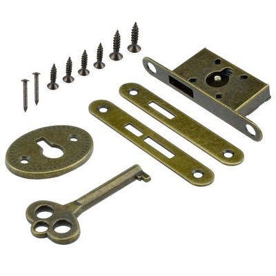 Antique Cabinet Lock Full Mortise Vintage Spring Drawer with Key Bronze 