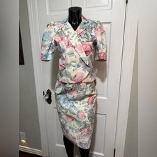 Vintage Floral Two Piece Outfit Suit Set Blouse Top Skirt Size 2P Cottagecore