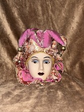 PORCELAIN HARLEQUIN MARDI GRAS WALL DECOR Mask Doll Face Masked Jester Doll