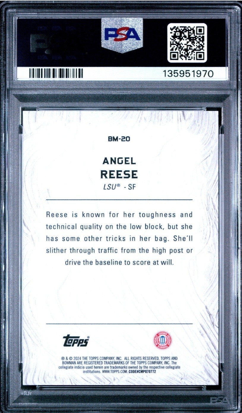 2023 ANGEL REESE PSA 10 BOWMAN U BEST MASTERPIECES LSU GOLD #'d /50  view 2