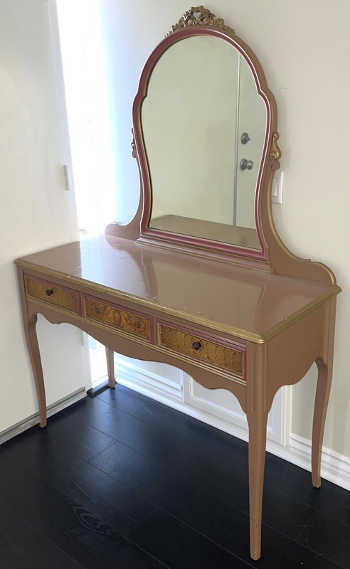 Berkey & Gay HAND PAINTED French Provincial Vanity Make Up Table w/ Mirror