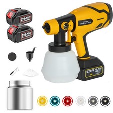 Cordless Electric Paint Sprayer 2 Battery HVLP Paint Spray Gun with 6 Nozzles