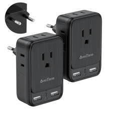 2 Pack European Travel Adapter, US to Europe Plug Adaptor with 4 Outlets 3 USB C