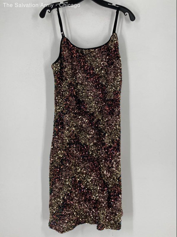 Bar III Womens Multicolor Sequin Sleeveless Cocktail Sheath Dress Size Large