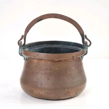 Handcrafted Copper Cauldron Pot Dovetailed Forged Iron Handle Patina French 