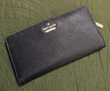 Kate Spade Cameron Street Stacy Black Bifold Slim Wallet w Snap Closure & Zipper
