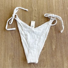 Aerie Terry Low Rise Tie Cheekiest Bikini Bottom in Floral White Size Small NWT