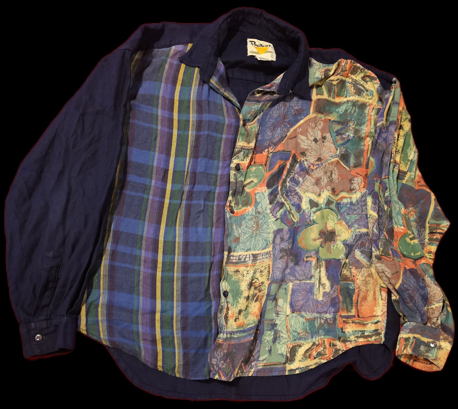 Vintage 90s Protest Patchwork Button-Up Shirt Men… - image 2