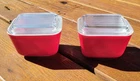 2 Vintage Pyrex Red 1 1/2 Cup # 501 Refrigerator Dish w/ Lid Covered Pair