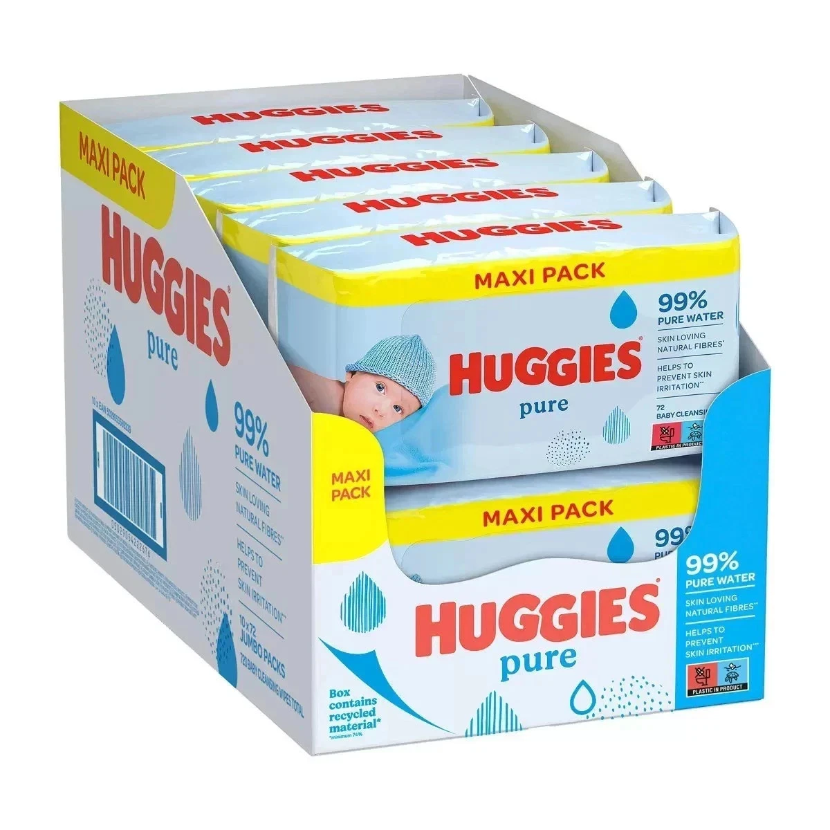 HUGGIES PURE BABY WIPES PACK OF 10 X 72 WIPES WET BULK WHOLESALE PACKS