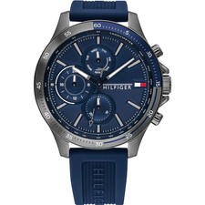 Tommy Hilfiger 1791721 46mm Grey Stainless Steel Case with Blue Silicone...