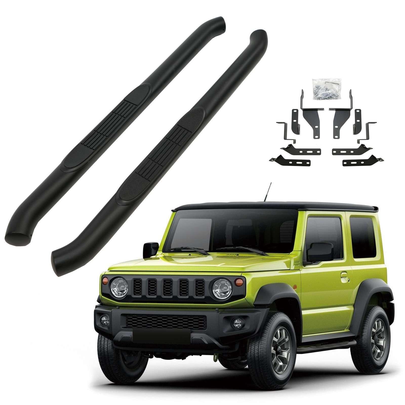 Marche-pieds latéraux noirs pour Suzuki Jimny après 2019 en acier tubulaire robuste