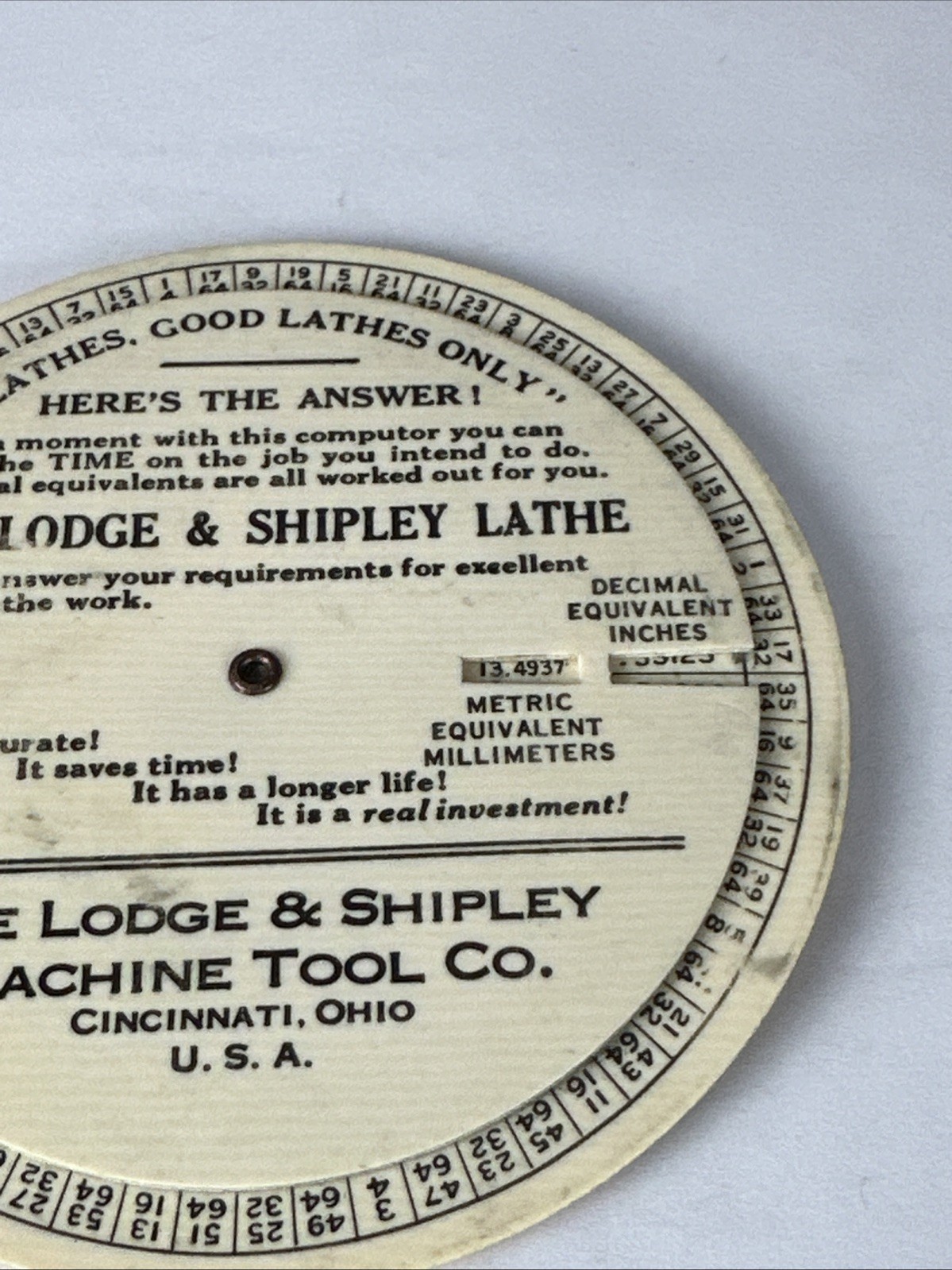 Lathe Machinist Tool Lodge and Shipley Circular Job Time Computer