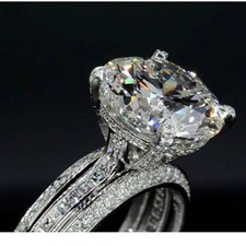 4Ct White Round Cut Real Moissanite Engagement Ring 14k White Gold Plated Silver