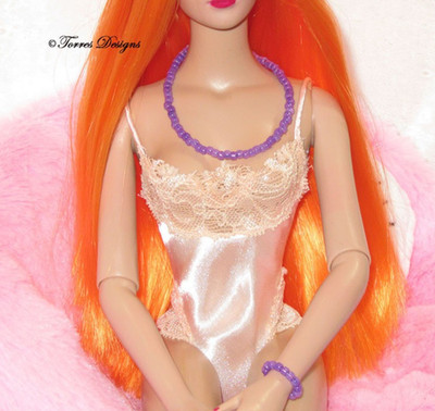 Doll Jewelry Set Lilac Glass Beads Necklace & Bracelet 16'' size Dolls Handmade