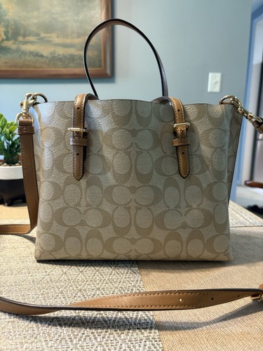 Coach Women's Mollie Signature Canvas Tote Bag Cream And Brown - Picture 3 of 18