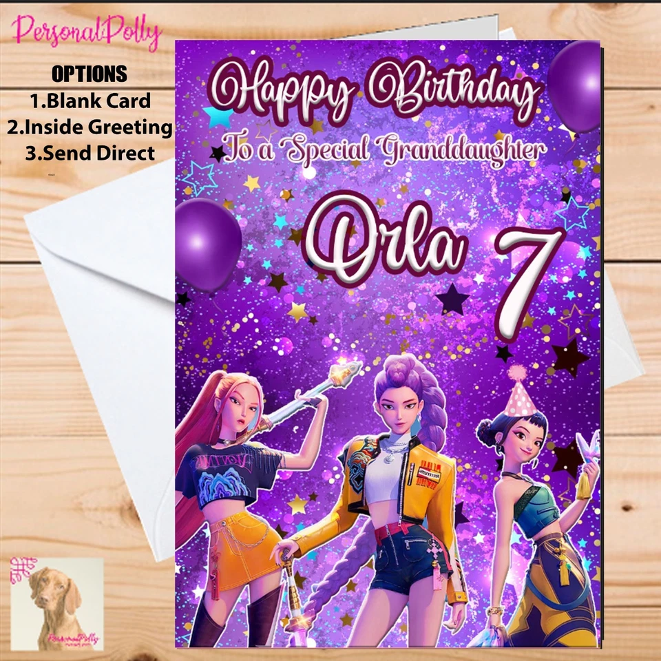 PERSONALPOLLY Personalised Demon Hunters Birthday Card- Huntrix Kpop