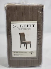 Sure Fit Home Décor Stretch Pinstripe Short Dining Chair Cover, Form Fit TAUPE
