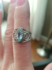 Vintage Genuine Blue Topaz Rope Cable Cord Swirl Sterling Silver Ring - Size 6.5