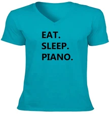 Piano Mens/Unisex V-neck Shirt Graphic Music Quotes Gift Piano Eat Sleep Funny