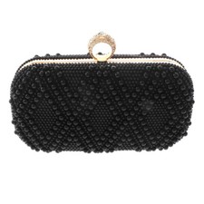 Gold Tone Metal Hardware Frame Synthetic Pearl Clutch Evening Bag BZY227-BLK