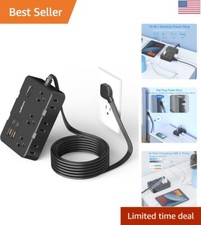 Flat Plug Power Strip Surge Protector, 5Ft Ultra Thin Extension Cord with 4 USB