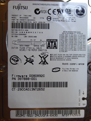 Fujitsu MHV2080BH | PN: CA06672-B24400C1 | 2006-04 | 80GB