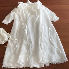 Heirloom Voile Christening Dress 4 Piece with Slip Overdress Bonnet Embroidery