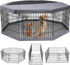 Foldable 8-Panel Metal Dog Playpen with Top Cover  Bottom Pad - 30" H