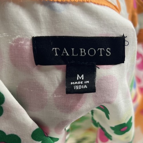 Talbots Tops Sz M Colorful Floral Graphic Dots White Pink Orange Button Up Shirt - Picture 5 of 6