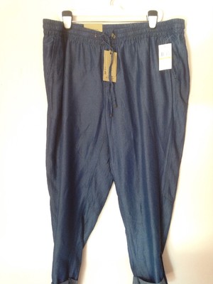 NWT WOMEN MAX JEANS DARK BLUE ENZYME  SZ 20W L26 CUFFED ELASTIC WAIST DRAWSTRING