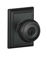 Schlage F51A GEO 622 ADD Georgian Door Knob Addison Entry Lock, Matte Black